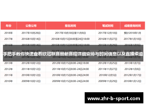 手把手教你快速查看欧冠联赛最新赛程详细安排与时间信息以及直播渠道